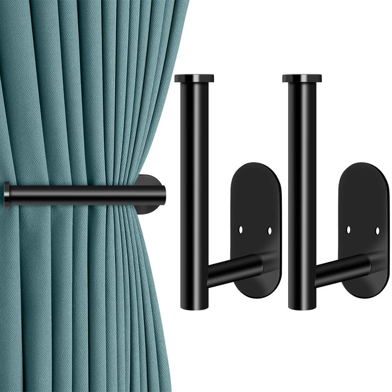 MGahyi Curtain Tiebacks  2pcs Adhesive and Screw-in Curtain Holdbacks Curtain Holders for Wall Mounted Curtain Pull Backs  Black Adhesive Curtain Hooks for Drapes - Image 1